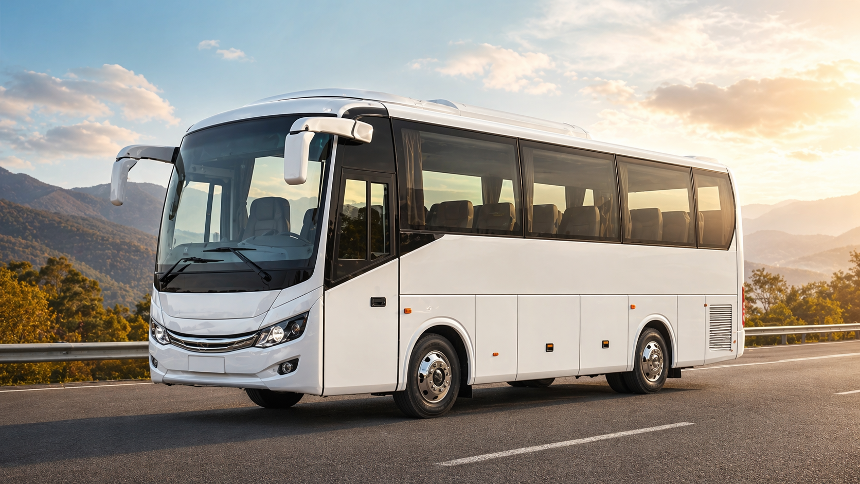 Professional white mini luxury bus for large-group travel